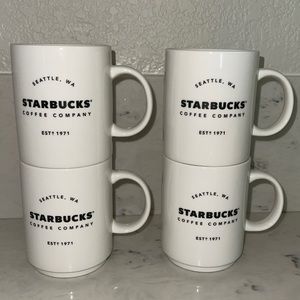 4 set of white Starbucks mugs